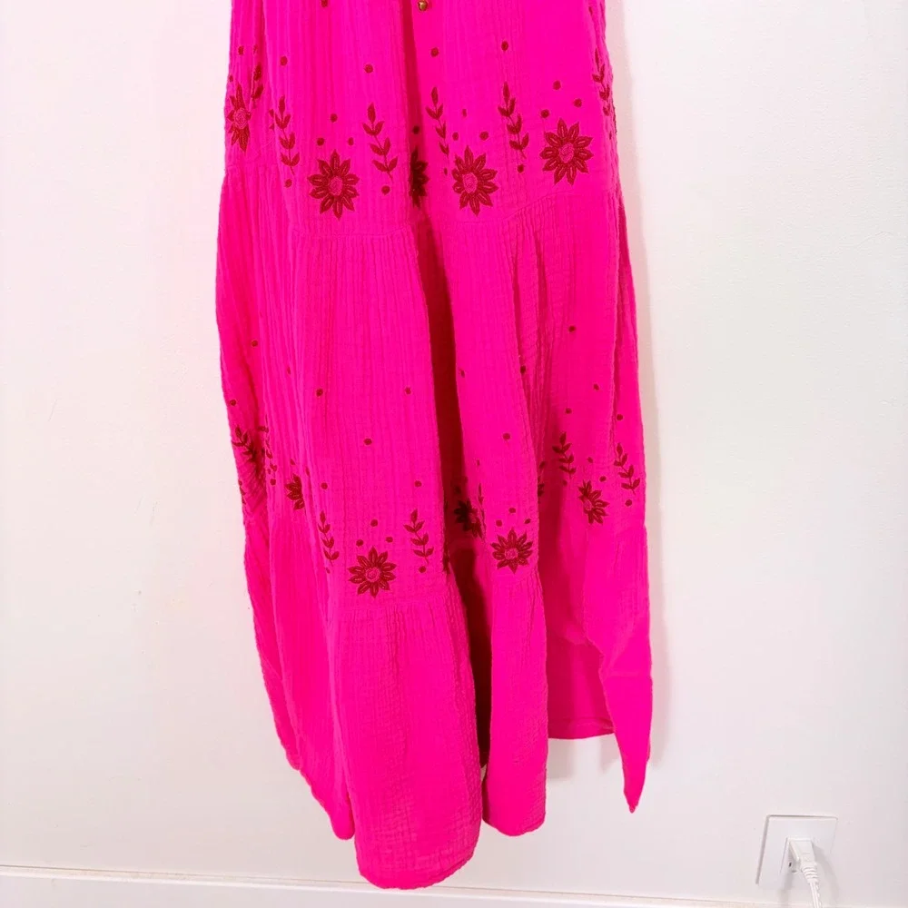 Free People Real Love Maxi Dress Moxie Combo Pink Embroidered Halter Small